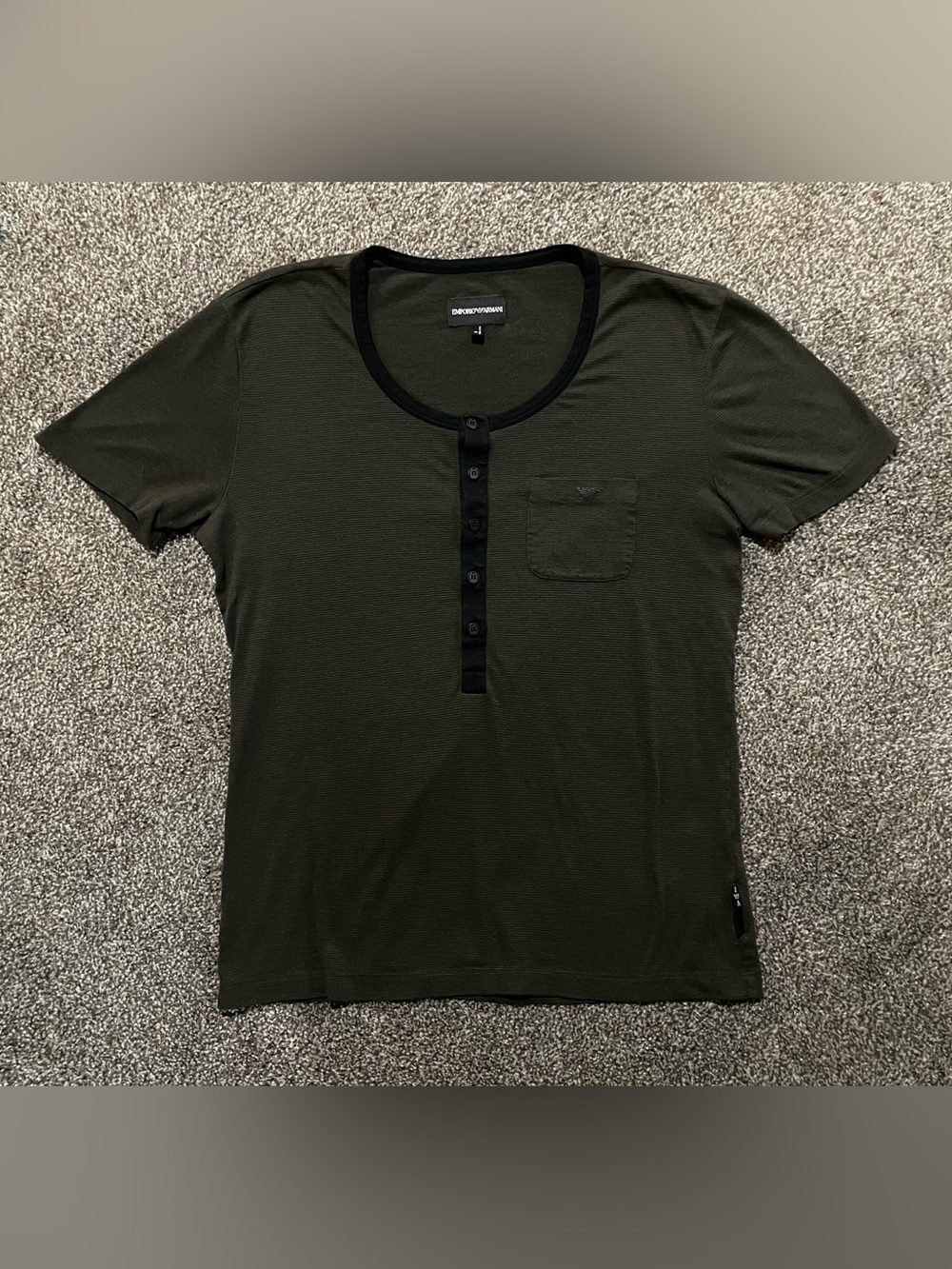 Emporio Armani Olive Green Short Sleeve Henley with Black Trim